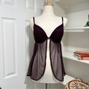 La SENZA Sheer Lace Chemise in Dark Purple